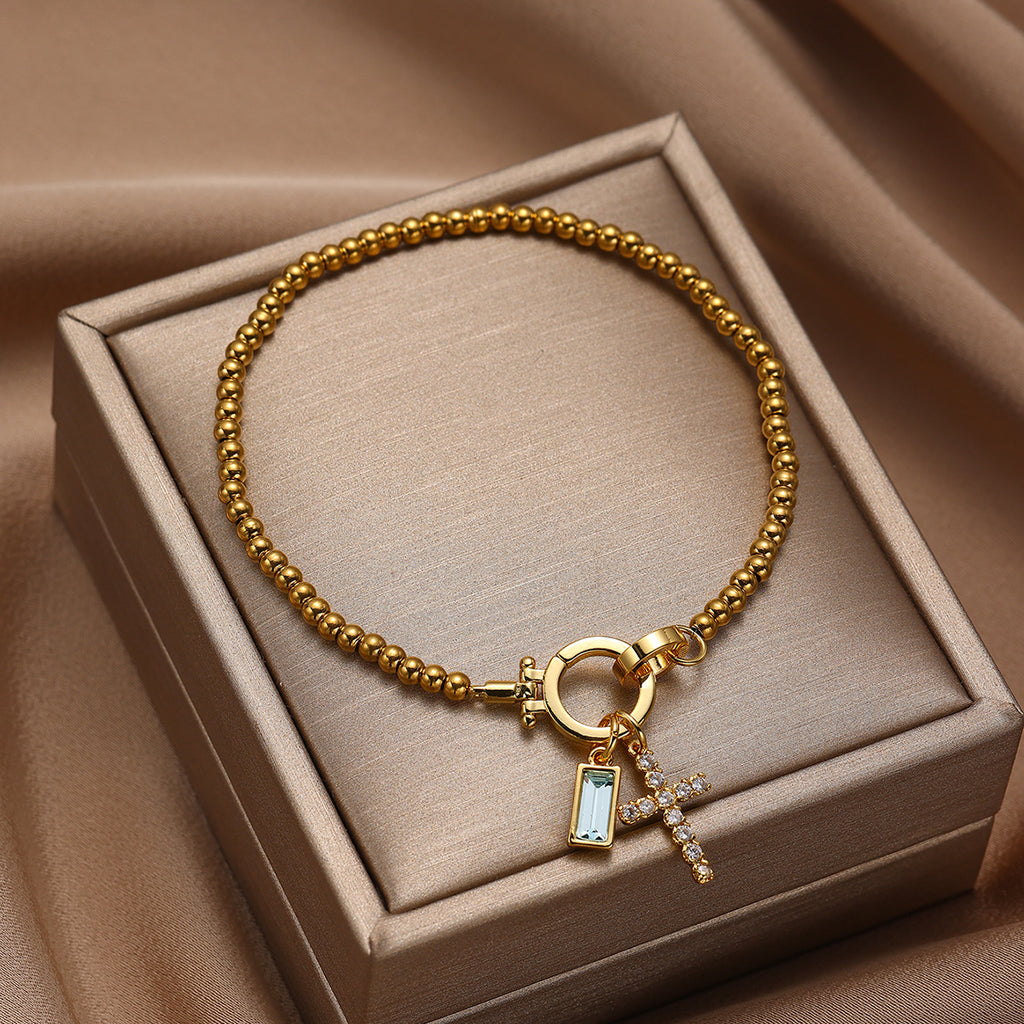 Moon Stone Love Knot Plated 18K Gold Bracelet