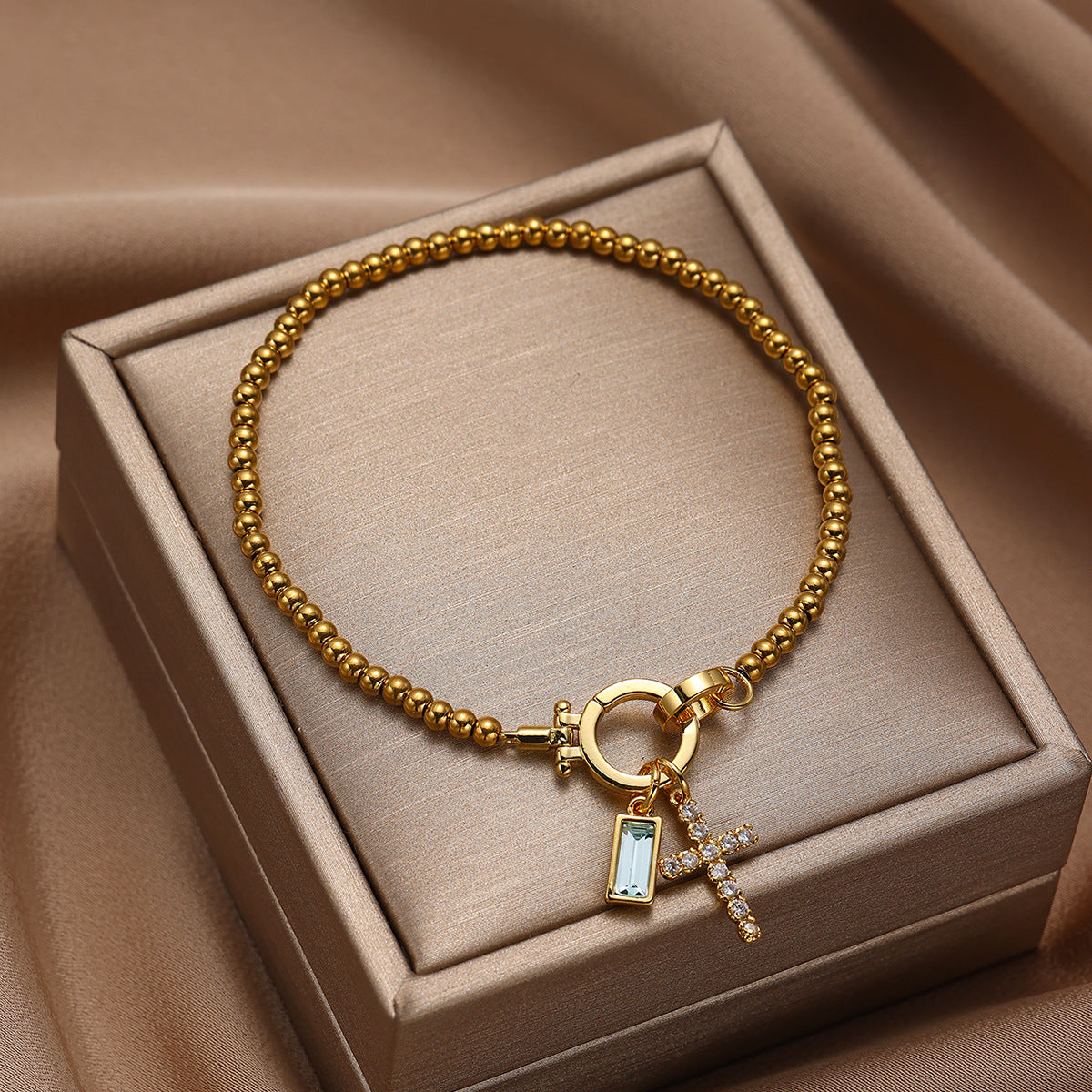 Moon Stone Love Knot Plated 18K Gold Bracelet