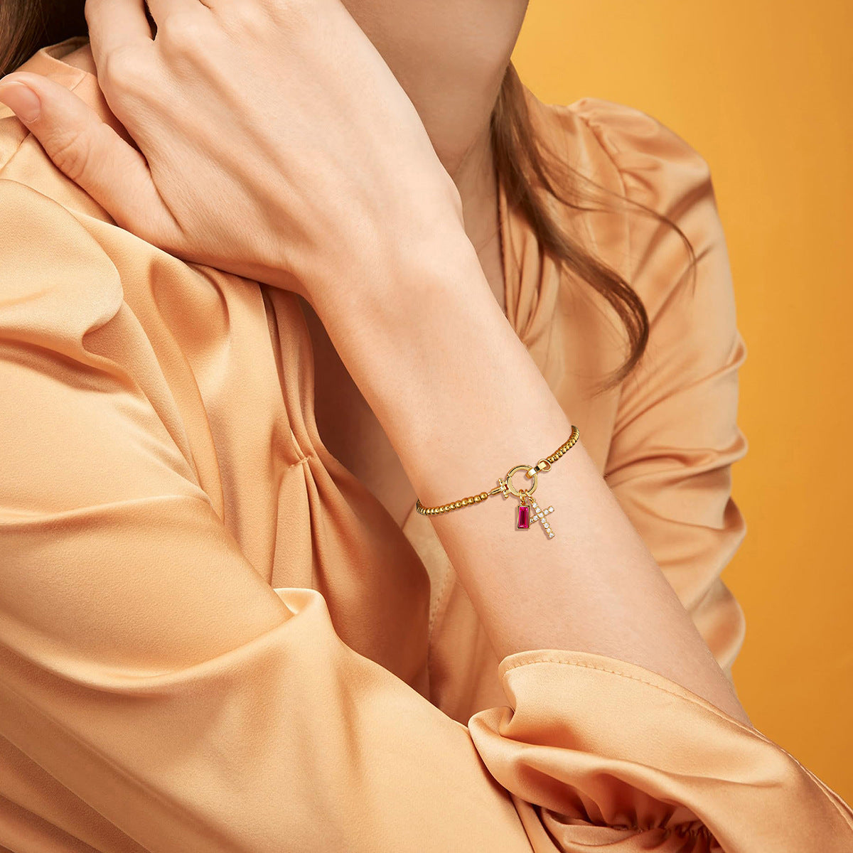 Moon Stone Love Knot Plated 18K Gold Bracelet