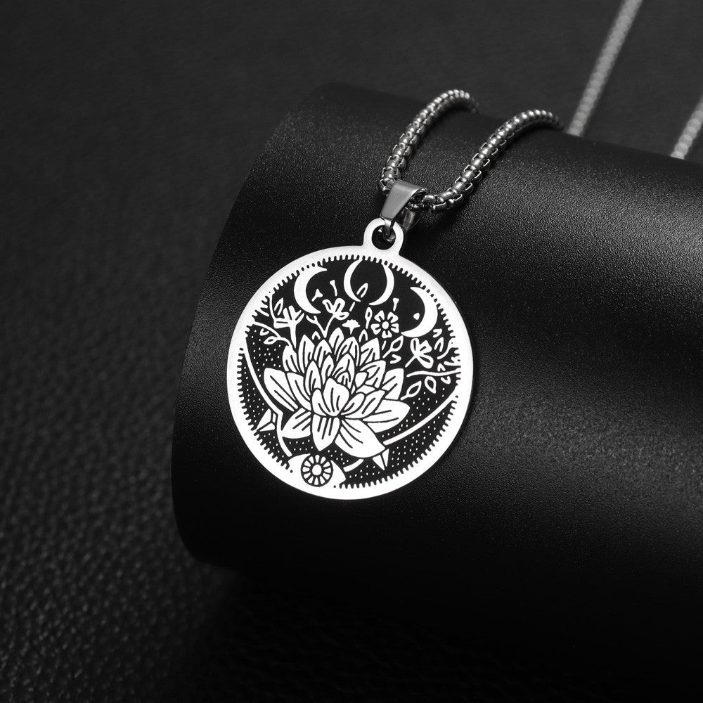 Flower Moon Pattern Titanium Pendant Necklace