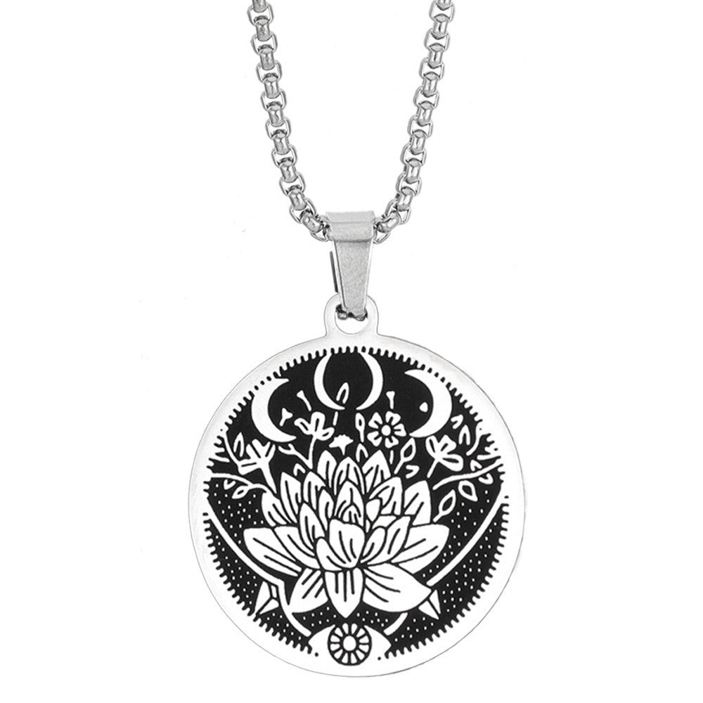 Flower Moon Pattern Titanium Pendant Necklace