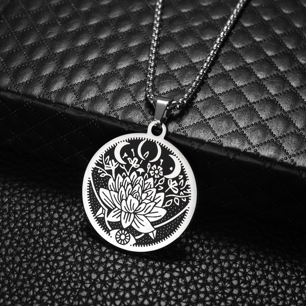 Flower Moon Pattern Titanium Pendant Necklace