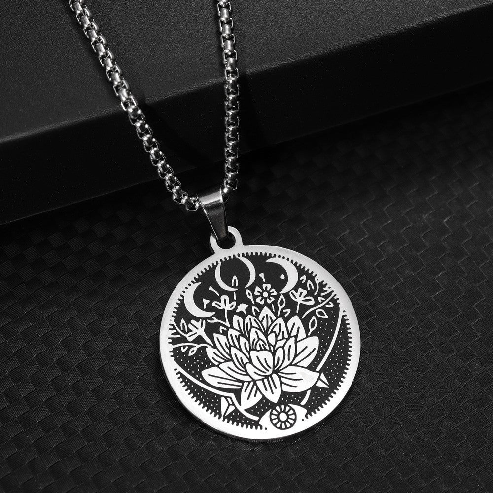 Flower Moon Pattern Titanium Pendant Necklace