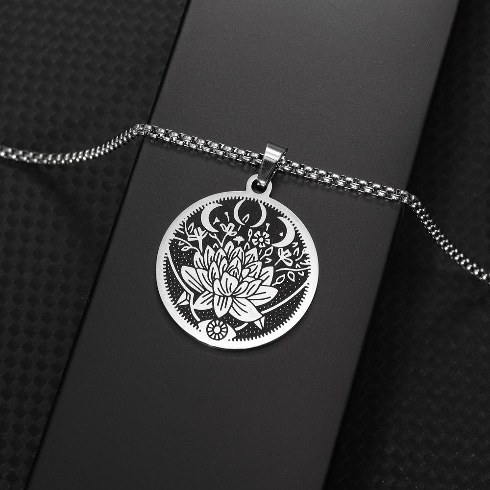 Flower Moon Pattern Titanium Pendant Necklace